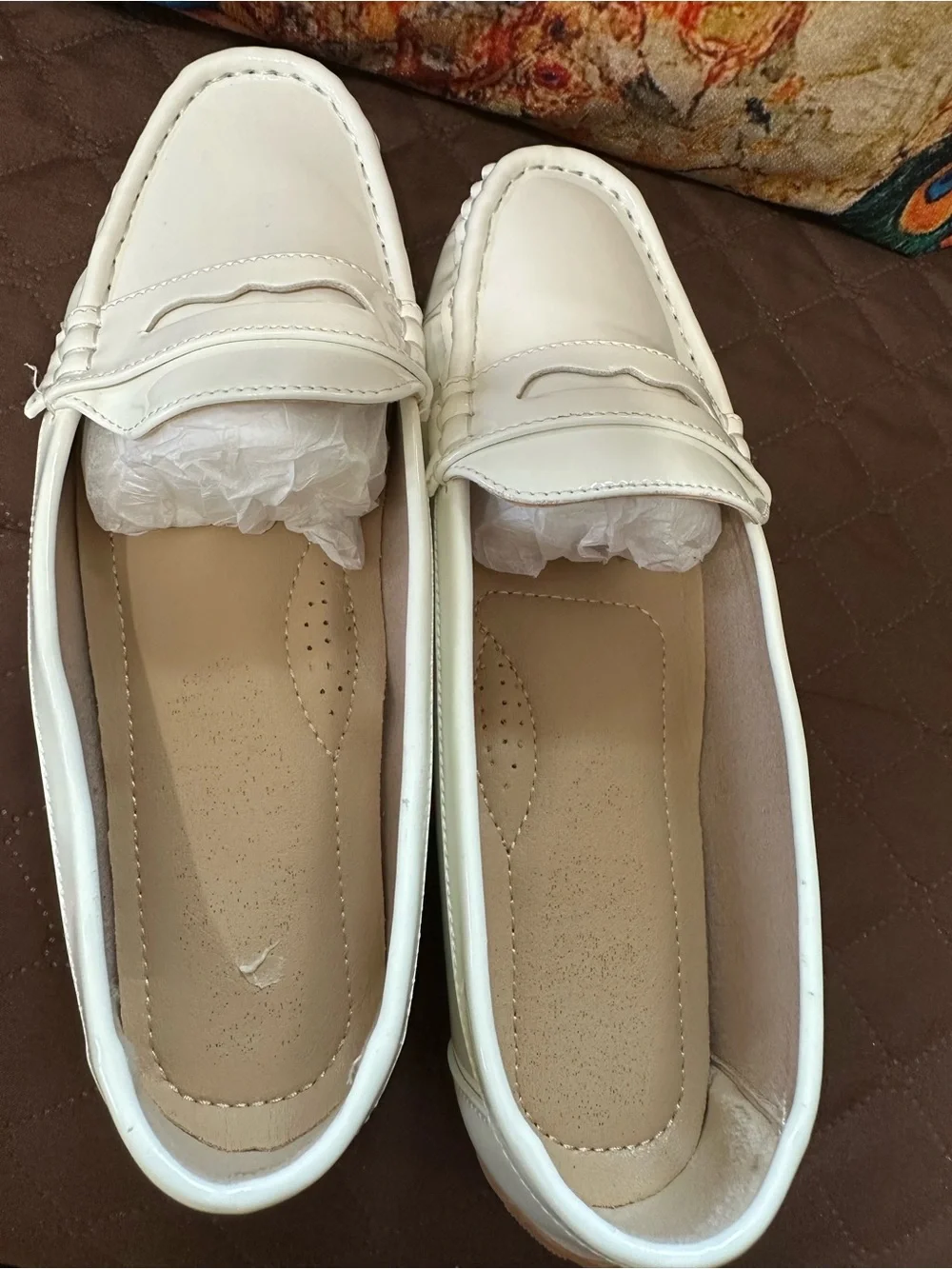 Patent White Women's Penny Loafers - Brand Not Visible